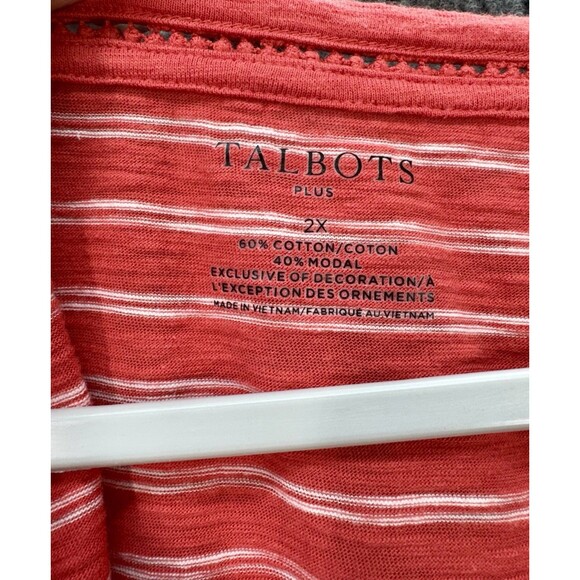 Talbots V-Neck Top Womens 2X Coral Red Stripe Modal Cotton Short Sleeve Casual - Picture 4 of 8